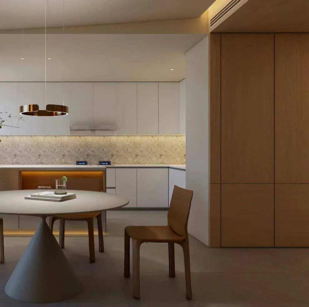 Bespoke kitchen cabinets in a warm minimalist Singapore kitchen